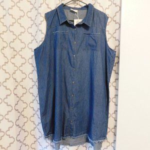 Ninexis Sleeveless Loose Fitting Button Down Demin Dress - 3X (NWT)